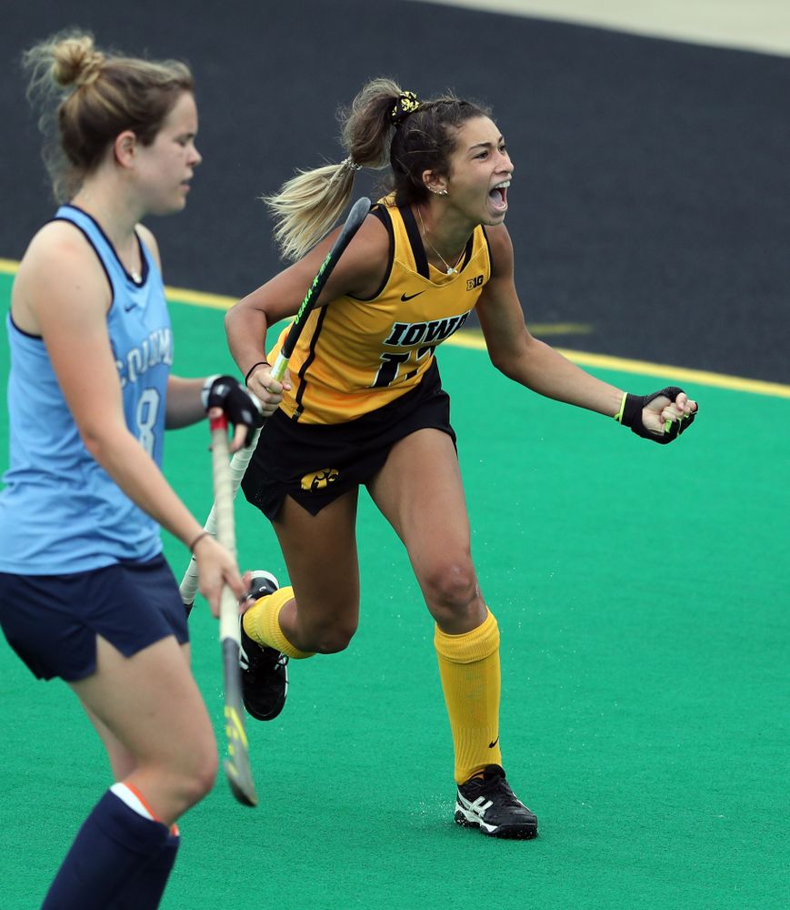 Iowa Hawkeyes forward Ciara Smith (17) celebrates a goal against Columbia Sunday, September 8, 2019 at Grant Field. (Brian Ray/hawkeyesports.com)