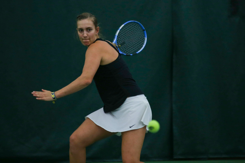 IowaÕs Ashleigh Jacobs at womenÕs tennis senior day vs Nebraska on Saturday, April 13, 2019 at the Hawkeye Tennis and Recreation Complex. (Lily Smith/hawkeyesports.com)