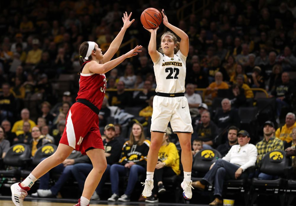 Iowa Hawkeyes guard Kathleen Doyle (22) against the Nebraska Cornhuskers Thursday, January 3, 2019 at Carver-Hawkeye Arena. (Brian Ray/hawkeyesports.com)
