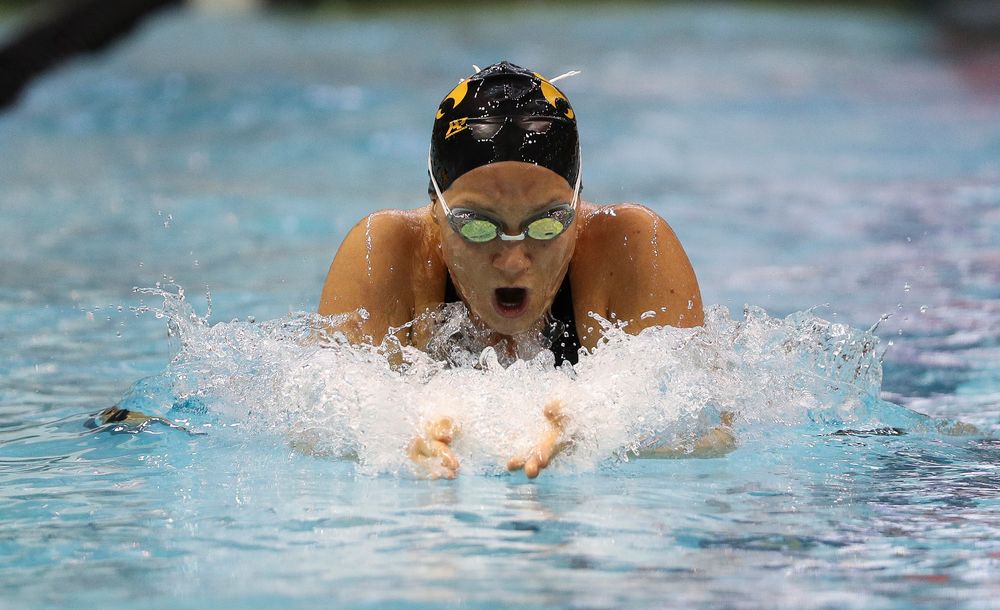 Iowa's Devin Jacobs competes in the 200-yard breaststroke during the third day of the Hawkeye Invitational at the Campus Recreation and Wellness Center on November 17, 2018. (Tork Mason/hawkeyesports.com)