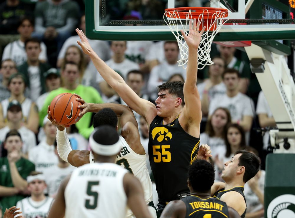 Iowa Hawkeyes forward Luka Garza (55) against Michigan State Tuesday, February 25, 2020 at the Breslin Center in East Lansing, MI. (Brian Ray/hawkeyesports.com)