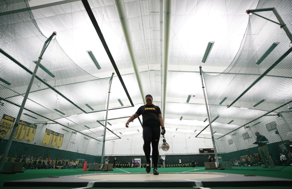 Iowa's Laulauga Tausaga competes in the weight throw Friday, January 11, 2019 at the Hawkeye Tennis and Recreation Center. (Brian Ray/hawkeyesports.com)