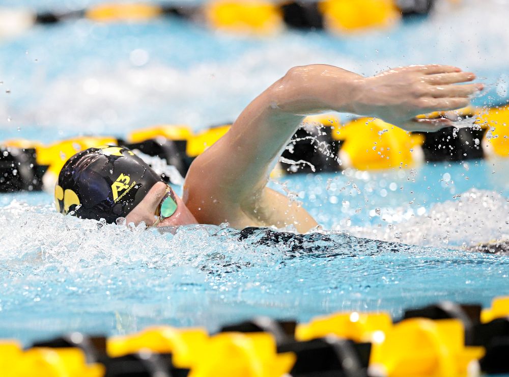 Iowa’s Macy Rink swims the women’s 500 yard freestyle preliminary event during the 2020 Women’s Big Ten Swimming and Diving Championships at the Campus Recreation and Wellness Center in Iowa City on Thursday, February 20, 2020. (Stephen Mally/hawkeyesports.com)