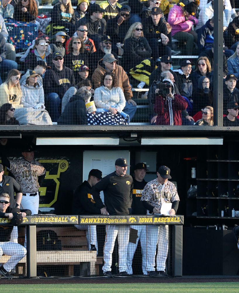 Iowa Hawkeyes head coach Rick Heller against the Nebraska Cornhuskers on Military Appreciation Night Friday, April 19, 2019 at Duane Banks Field. (Brian Ray/hawkeyesports.com)