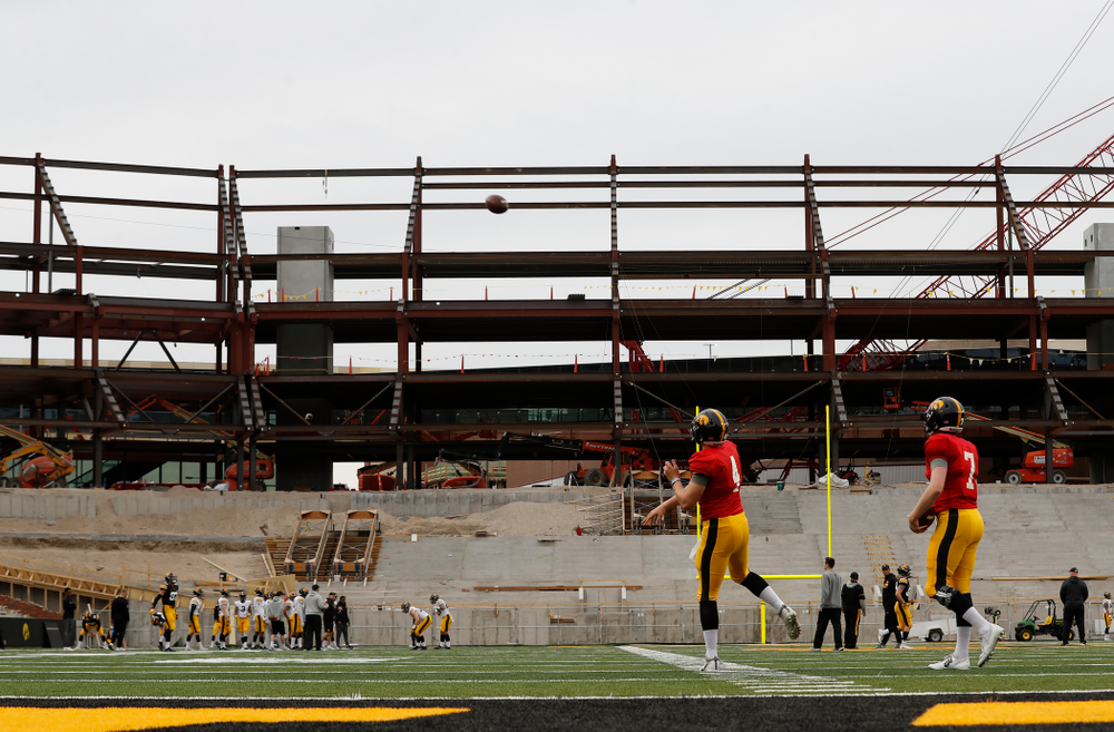 Iowa Hawkeyes quarterback Nathan Stanley (4) during the final spring practice Friday, April 20, 2018 at Kinnick Stadium. (Brian Ray/hawkeyesports.com)