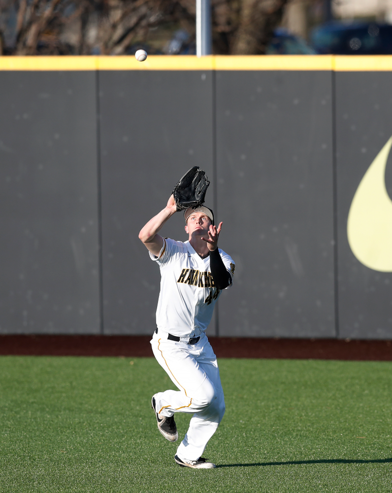 Iowa Hawkeyes outfielder Robert Neustrom (44) against Northern Illinois Tuesday, April 17, 2018 at Duane Banks Field. (Brian Ray/hawkeyesports.com)