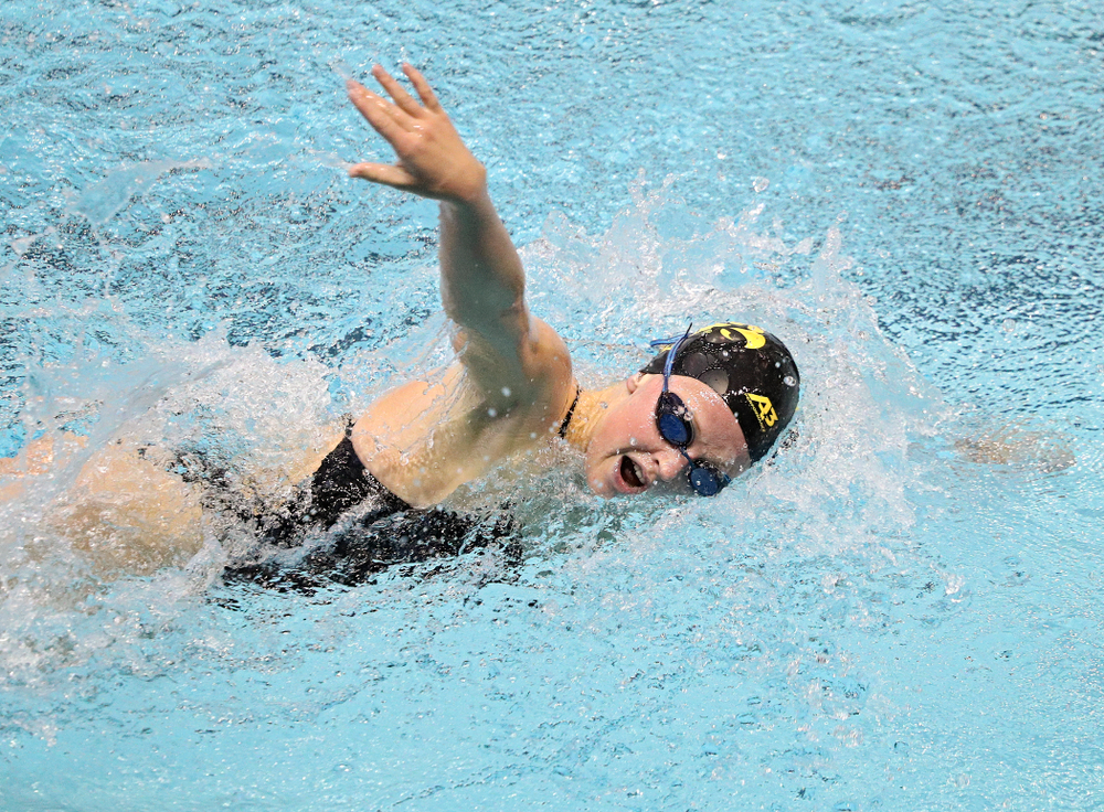 Iowa’s Ariel Wooden swims the women’s 200-yard freestyle event during their meet against Michigan State and Northern Iowa at the Campus Recreation and Wellness Center in Iowa City on Friday, Oct 4, 2019. (Stephen Mally/hawkeyesports.com)