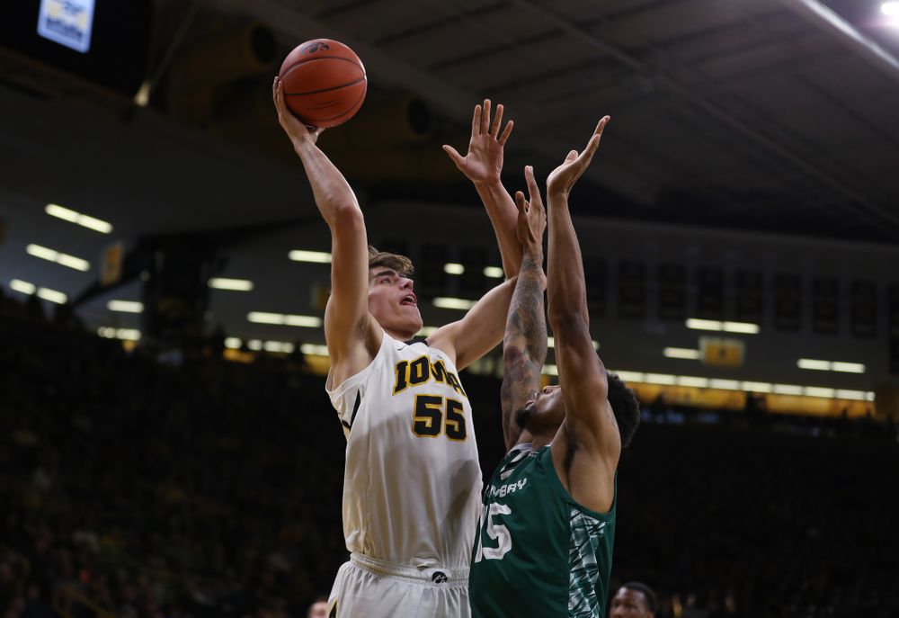 Iowa Hawkeyes forward Luka Garza (55) against UW Green Bay Sunday, November 11, 2018 at Carver-Hawkeye Arena. (Brian Ray/hawkeyesports.com)