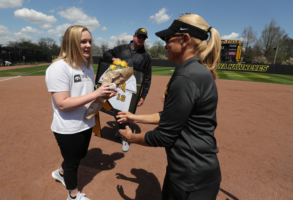 Senior Student Assistant Coach Brooke Rozier during senior day festivities following their game against the Ohio State Buckeyes Sunday, May 5, 2019 at Pearl Field. (Brian Ray/hawkeyesports.com)ic