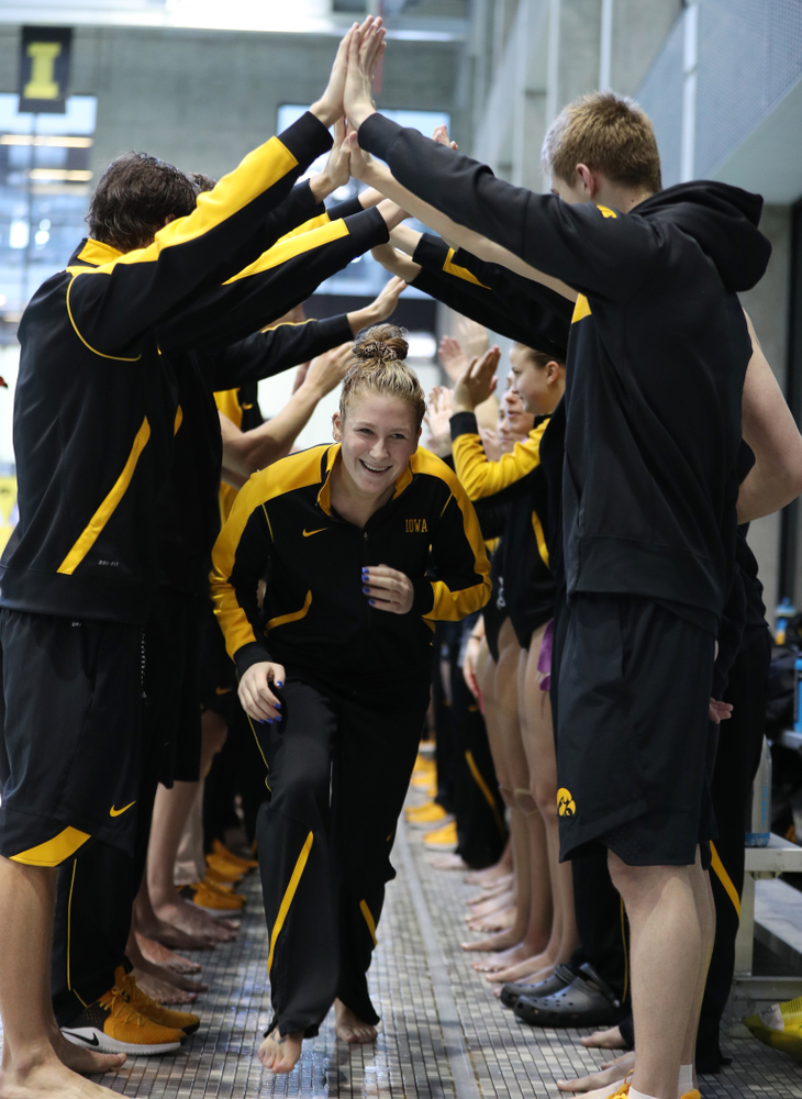 Abby Schneider is introduced during senior day before a double dual against Wisconsin and Northwestern Saturday, January 19, 2019 at the Campus Recreation and Wellness Center. (Brian Ray/hawkeyesports.com)
