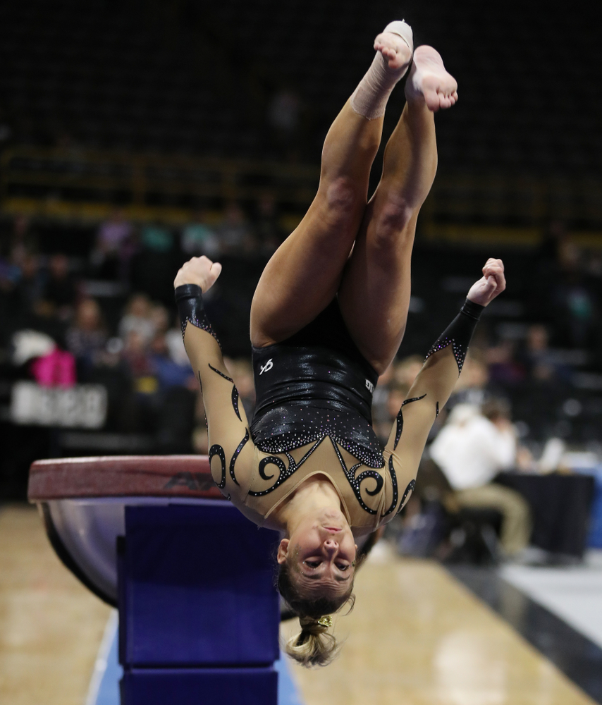 Iowa's Alex Greenwald competes on the vault during their meet against Southeast Missouri State Friday, January 11, 2019 at Carver-Hawkeye Arena. (Brian Ray/hawkeyesports.com)