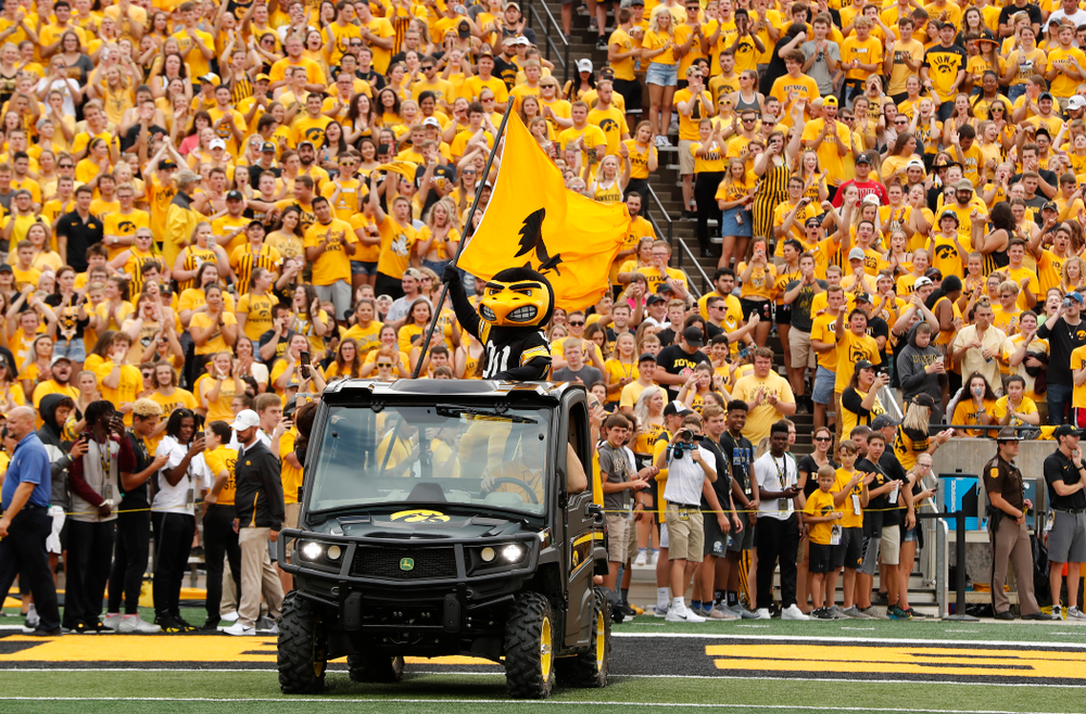 Herky the Hawk against the Northern Illinois Huskies Saturday, September 1, 2018 at Kinnick Stadium. (Brian Ray/hawkeyesports.com)