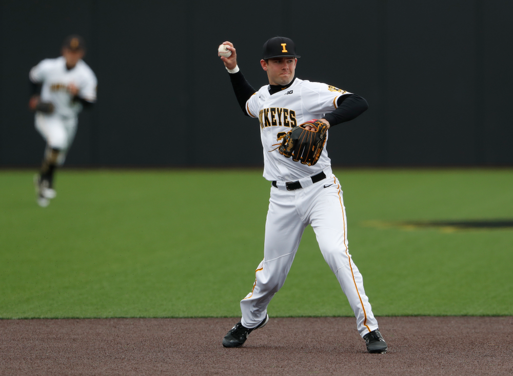 Iowa Hawkeyes infielder Kyle Crowl (23) during a double header against the Indiana Hoosiers Friday, March 23, 2018 at Duane Banks Field. (Brian Ray/hawkeyesports.com)