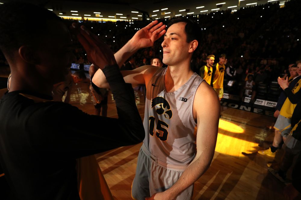 Iowa Hawkeyes forward Ryan Kriener (15) against the Nebraska Cornhuskers Sunday, January 6, 2019 at Carver-Hawkeye Arena. (Brian Ray/hawkeyesports.com)