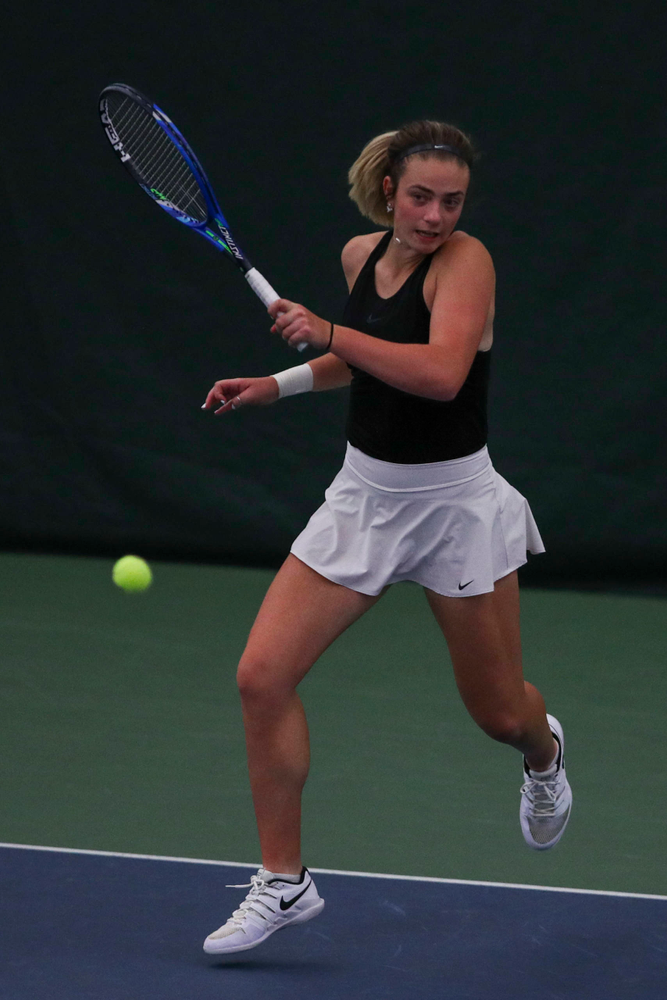 IowaÕs Samantha Mannix at womenÕs tennis senior day vs Nebraska on Saturday, April 13, 2019 at the Hawkeye Tennis and Recreation Complex. (Lily Smith/hawkeyesports.com)