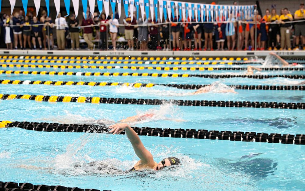 Iowa’s Lauren McDougall swims the women’s 500 yard freestyle preliminary event during the 2020 Women’s Big Ten Swimming and Diving Championships at the Campus Recreation and Wellness Center in Iowa City on Thursday, February 20, 2020. (Stephen Mally/hawkeyesports.com)