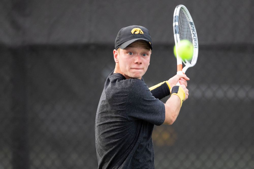 IowaÕs Jason Kerst at tennis vs Illinois State on Sunday, April 21, 2019 at the Hawkeye Tennis and Recreation Complex. (Lily Smith/hawkeyesports.com)