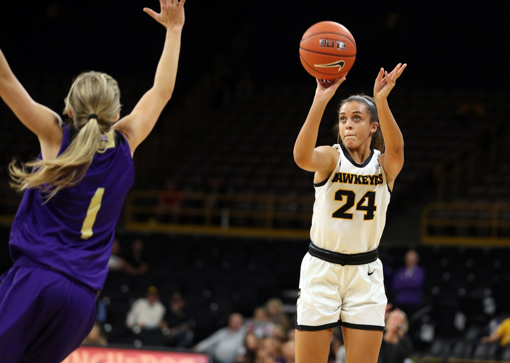 Iowa Hawkeyes guard Gabbie Marshall (24) against North Alabama Thursday, November 14, 2019 at Carver-Hawkeye Arena. (Brian Ray/hawkeyesports.com)
