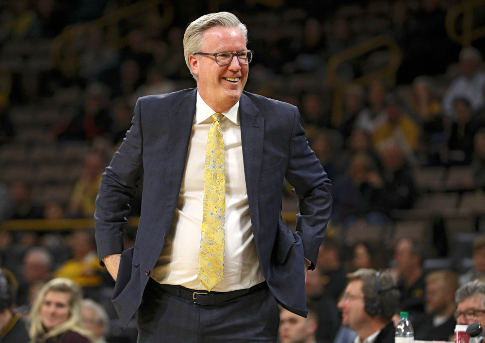 Iowa Hawkeyes head coach Fran McCaffery smiles during the second half of their game at Carver-Hawkeye Arena in Iowa City on Sunday, Nov 24, 2019. (Stephen Mally/hawkeyesports.com)