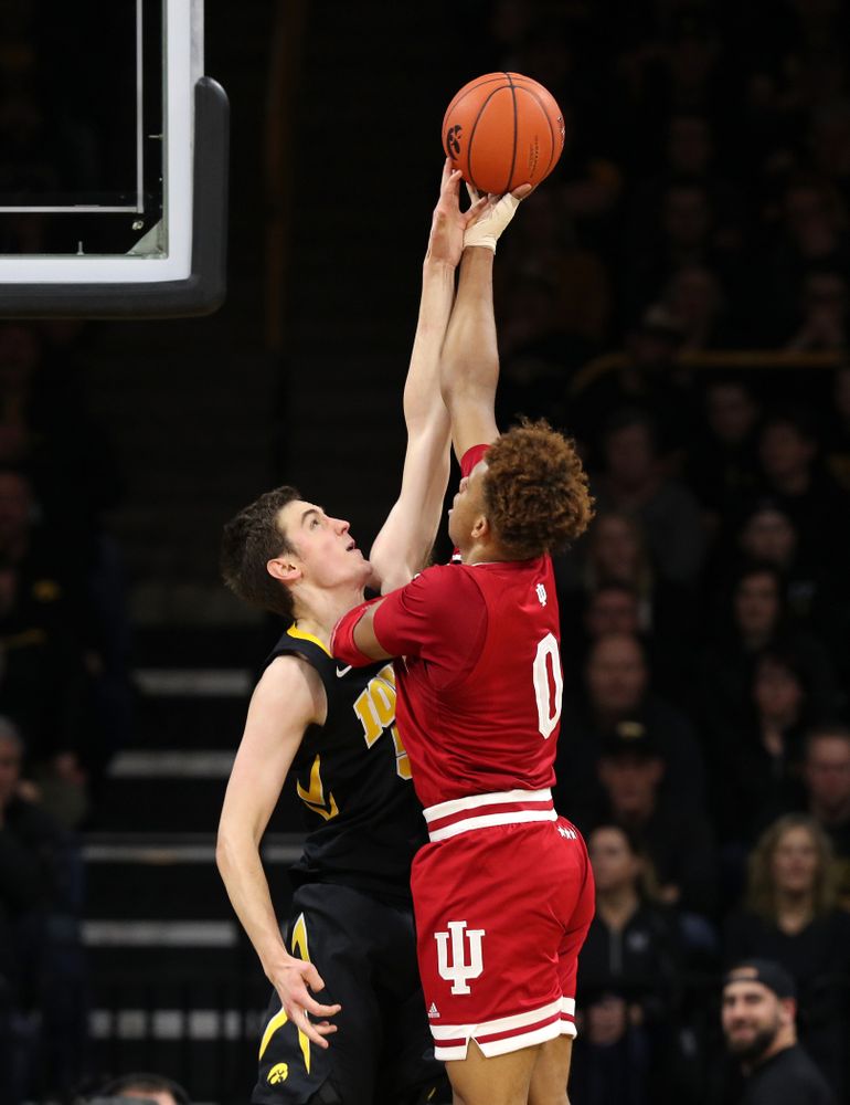 Iowa Hawkeyes forward Nicholas Baer (51) against the Indiana Hoosiers Friday, February 22, 2019 at Carver-Hawkeye Arena. (Brian Ray/hawkeyesports.com)