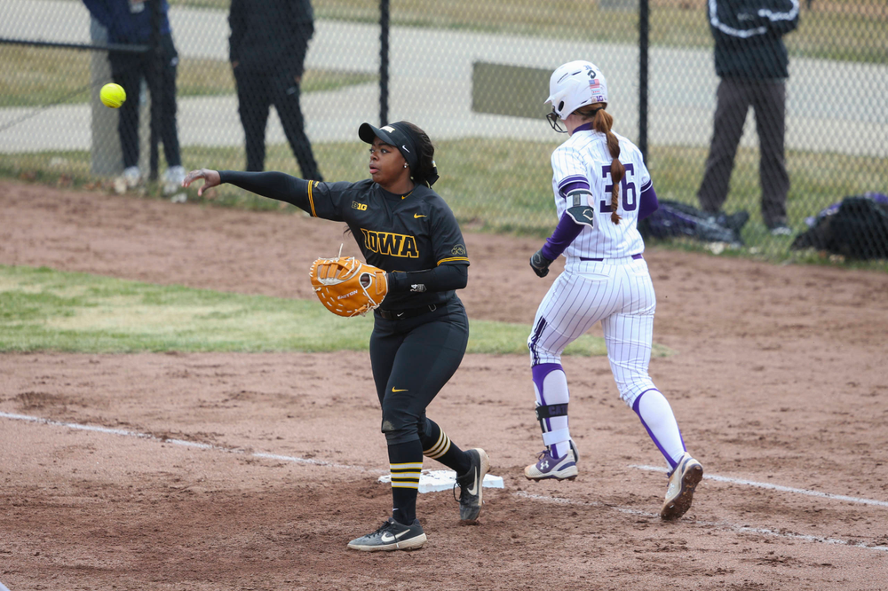 Iowa's Donirae Mayhew (24) at game 2 vs Northwestern on Saturday, March 30, 2019 at Bob Pearl Field. (Lily Smith/hawkeyesports.com)