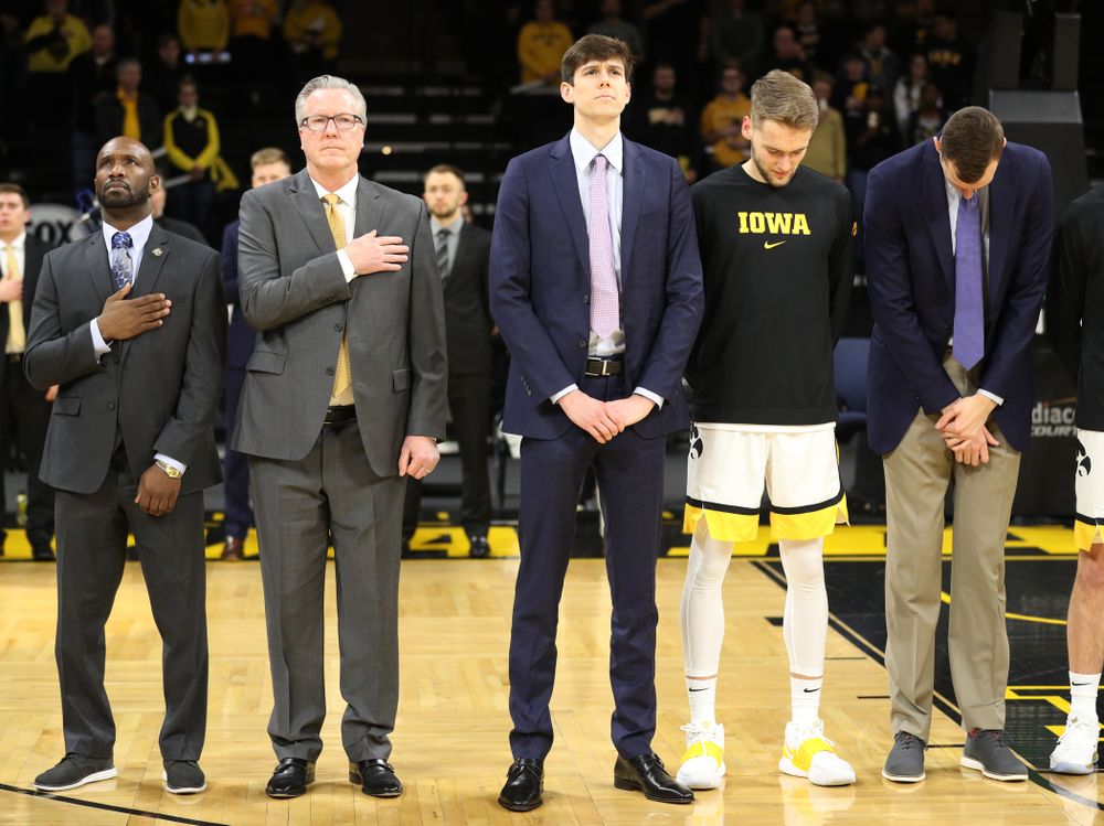 Iowa Hawkeyes head coach Fran McCaffery and forward Patrick McCaffery (22) against the Michigan Wolverines Friday, January 17, 2020 at Carver-Hawkeye Arena. (Brian Ray/hawkeyesports.com)
