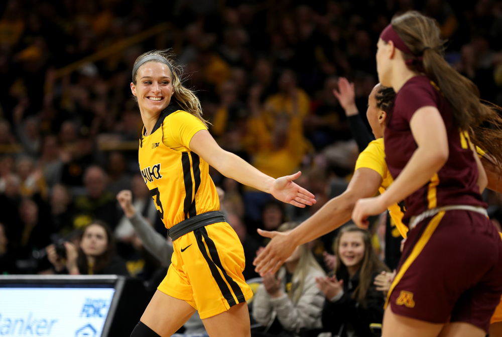 Iowa Hawkeyes guard Makenzie Meyer (3) against the Minnesota Golden Gophers Thursday, February 27, 2020 at Carver-Hawkeye Arena. (Brian Ray/hawkeyesports.com)