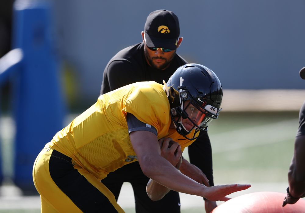 Iowa Hawkeyes quarterback Nate Stanley (4) during Fall Camp Practice No. 5 Tuesday, August 6, 2019 at the Ronald D. and Margaret L. Kenyon Football Practice Facility. (Brian Ray/hawkeyesports.com)