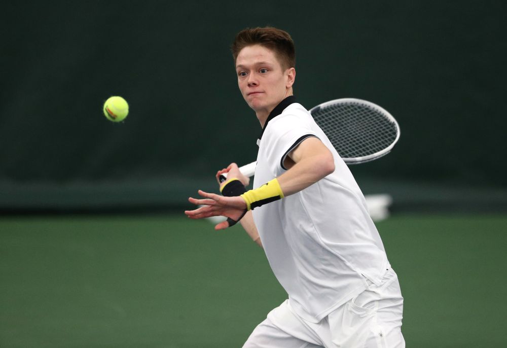 Iowa's Jason Kerst against North Dakota Friday, January 25, 2019 at the Hawkeye Tennis and Recreation Complex. (Brian Ray/hawkeyesports.com)