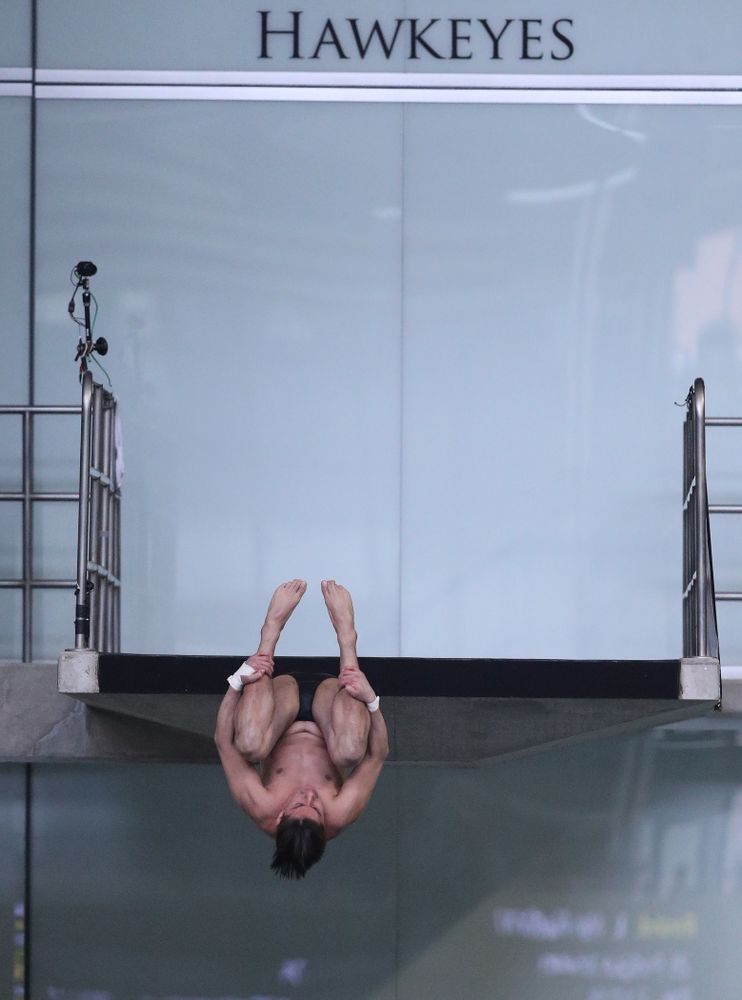 Iowa's Jonatan Posligua competes on the platform during the 2019 Big Ten Men's Swimming and Diving Championships Saturday, March 2, 2019 at the Campus Wellness and Recreation Center. (Brian Ray/hawkeyesports.com)
