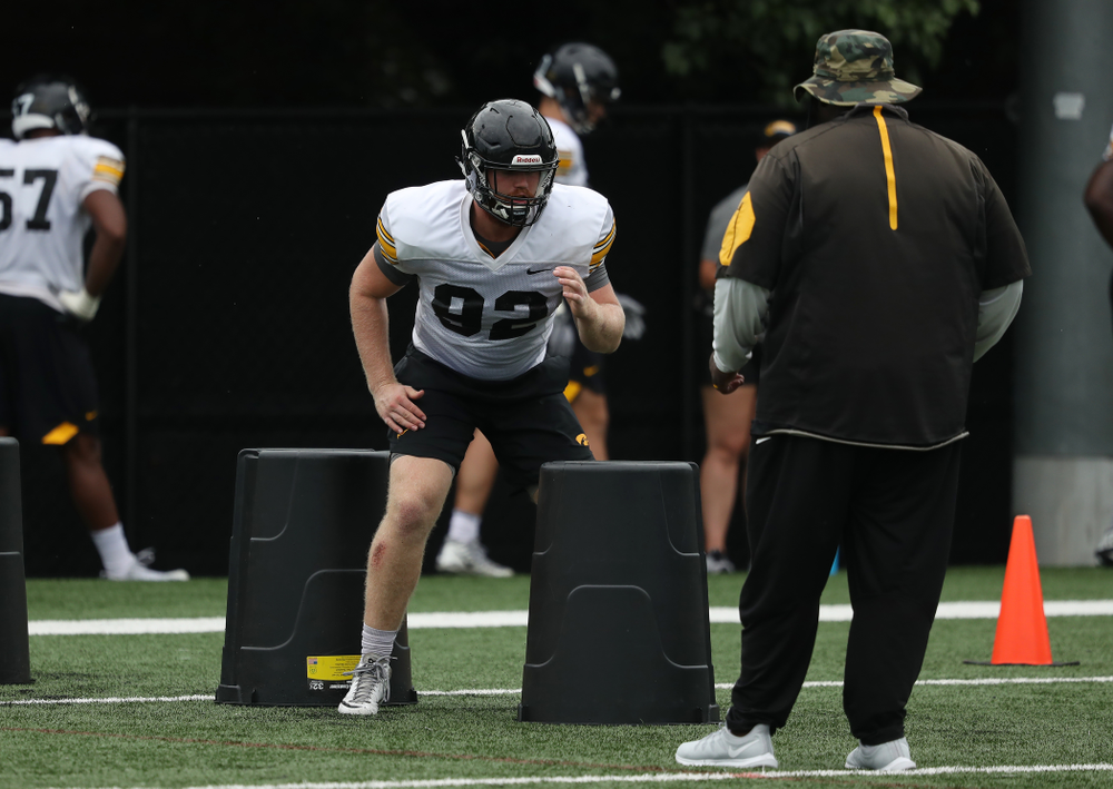 Iowa Hawkeyes defensive lineman John Waggoner (92) during practice No. 4 of Fall Camp Monday, August 6, 2018 at the Hansen Football Performance Center. (Brian Ray/hawkeyesports.com)