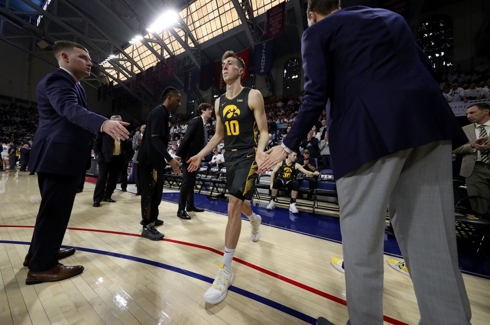 Iowa Hawkeyes guard Joe Wieskamp (10) against Penn State Saturday, January 4, 2020 at the Palestra in Philadelphia. (Brian Ray/hawkeyesports.com)