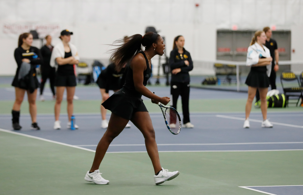 Adorabol Huckleby against Ohio State Sunday, March 25, 2018 at the Hawkeye Tennis and Recreation Center. (Brian Ray/hawkeyesports.com)