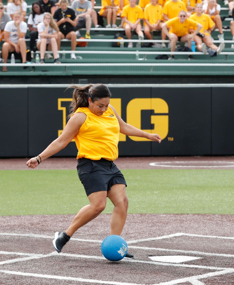 Head Women's Gymnastics Coach Larissa Libby during the Iowa Student Athlete Kickoff Kickball game Sunday, August 19, 2018 at Duane Banks Field. (Brian Ray/hawkeyesports.com)