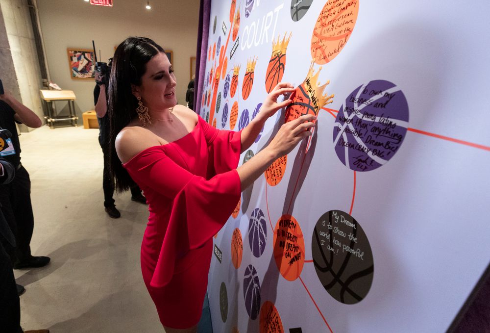 Iowa Hawkeyes forward Megan Gustafson (10) after being selected by the Dallas Wings in the second round of the 2019 WNBA Draft Wednesday, April 10, 2019 at Nike New York Headquarters in New York City. (Brian Ray/hawkeyesports.com)