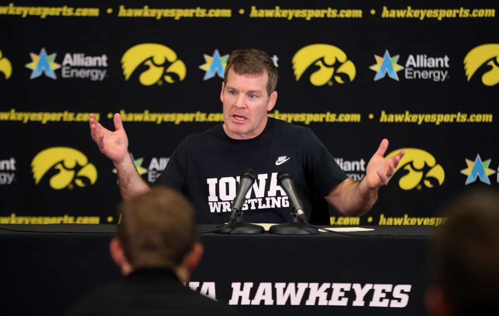 Iowa Hawkeyes head coach Tom Brands addresses the media during the team's annual media day Monday, November 5, 2018 at Carver-Hawkeye Arena. (Brian Ray/hawkeyesports.com)