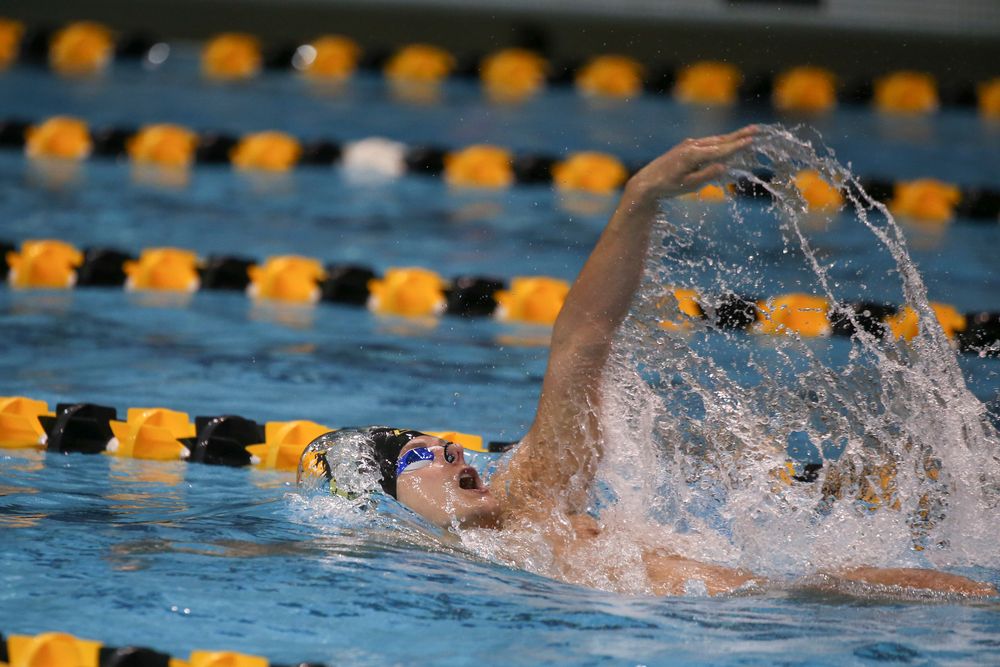 Iowa’s Anze Fers Erzen swims the 200-yard backstroke during the Iowa swimming and diving meet vs Notre Dame and Illinois on Saturday, January 11, 2020 at the Campus Recreation and Wellness Center. (Lily Smith/hawkeyesports.com)
