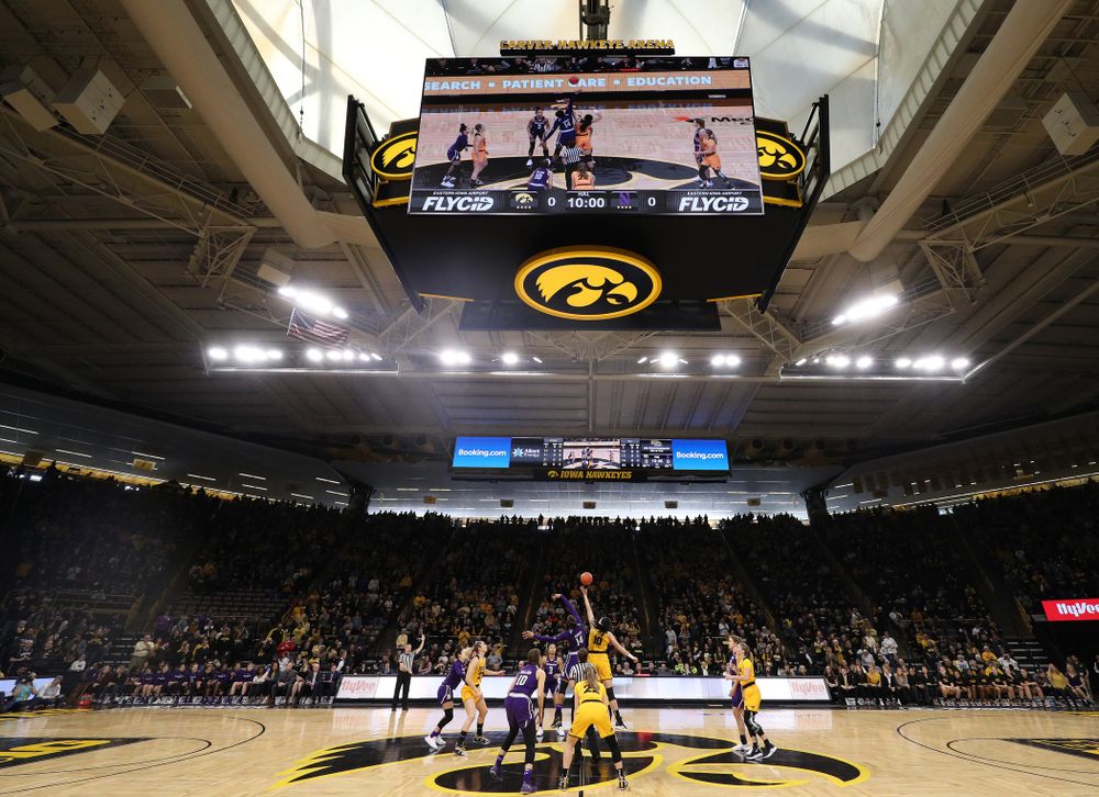 Iowa Hawkeyes forward Megan Gustafson (10) against the Northwestern Wildcats Sunday, March 3, 2019 at Carver-Hawkeye Arena. (Brian Ray/hawkeyesports.com)