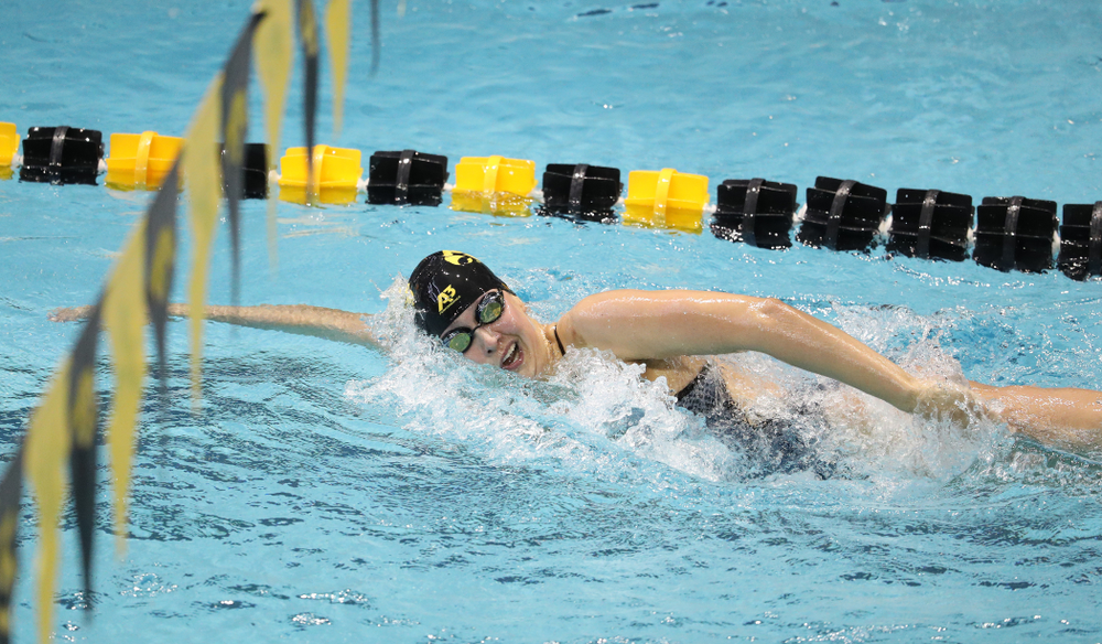 IowaÕs Hannah Burvill competes in the 200 yard freestyle against Notre Dame and Illinois Saturday, January 11, 2020 at the Campus Recreation and Wellness Center. (Brian Ray/hawkeyesports.com)