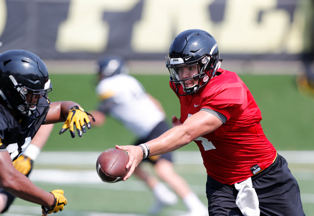 Iowa Hawkeyes quarterback Nathan Stanley (4) during practice No. 7 of fall camp Friday, August 10, 2018 at the Kenyon Football Practice Facility. (Brian Ray/hawkeyesports.com)