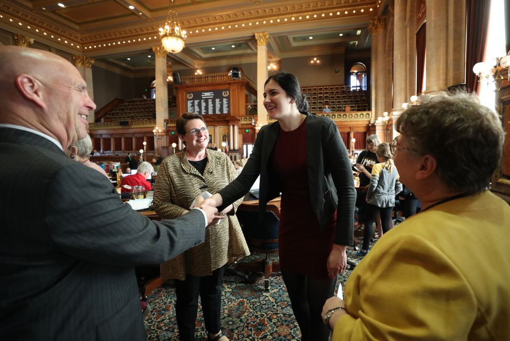 Iowa WomenÕs BasketballÕs Megan Gustafson is recognized with a resolution by the house and the senate at the Iowa State Capitol Wednesday, April 24, 2019 in Des Moines. (Brian Ray/hawkeyesports.com)