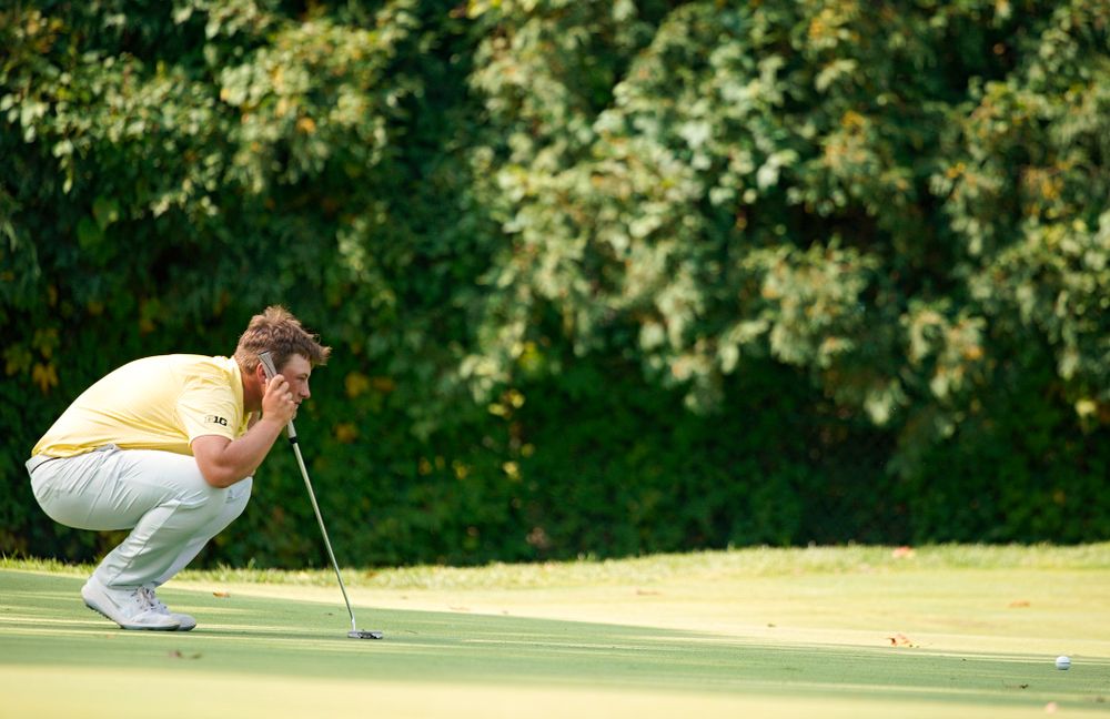 Iowa’s Alex Schaake lines up a putt during the third day of the Golfweek Conference Challenge at the Cedar Rapids Country Club in Cedar Rapids on Tuesday, Sep 17, 2019. (Stephen Mally/hawkeyesports.com)