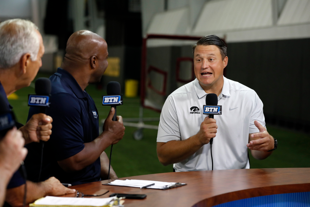 Iowa Hawkeyes offensive coordinator Brian Ferentz on the Big Ten Network set Monday, August 20, 2018 at the Hansen Football Performance Center. (Brian Ray/hawkeyesports.com)