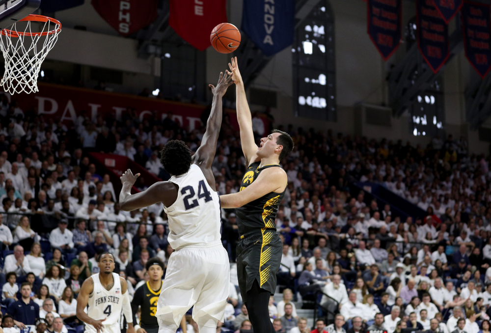 Iowa Hawkeyes forward Ryan Kriener (15) against Penn State Saturday, January 4, 2020 at the Palestra in Philadelphia. (Brian Ray/hawkeyesports.com)