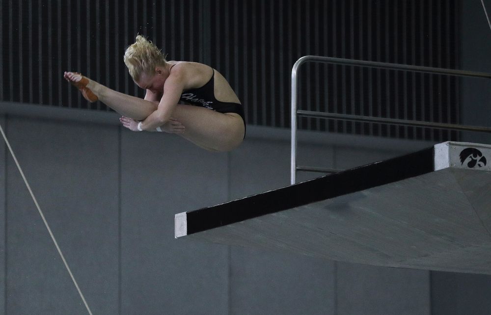 Iowa's Thelma Strandberg competes in the platform diving competition during the third day of the Hawkeye Invitational at the Campus Recreation and Wellness Center on November 17, 2018. (Tork Mason/hawkeyesports.com)