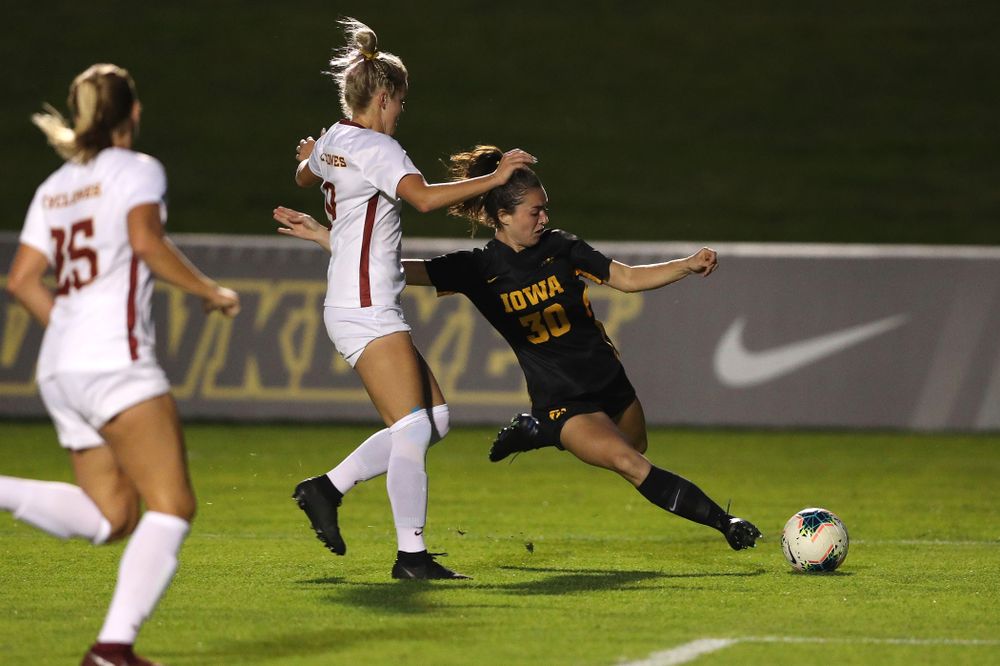 Iowa Hawkeyes forward Devin Burns (30) during a 2-1 victory over the Iowa State Cyclones Thursday, August 29, 2019 in the Iowa Corn Cy-Hawk series at the Iowa Soccer Complex. (Brian Ray/hawkeyesports.com)