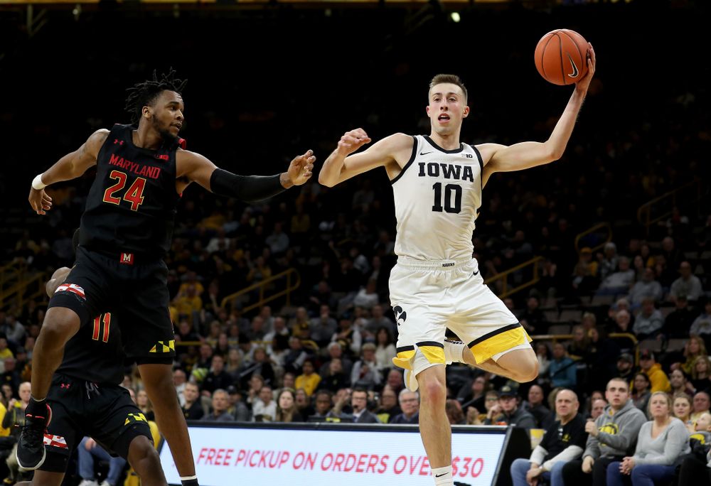 Iowa Hawkeyes guard Joe Wieskamp (10) against the Maryland Terrapins Friday, January 10, 2020 at Carver-Hawkeye Arena. (Brian Ray/hawkeyesports.com)