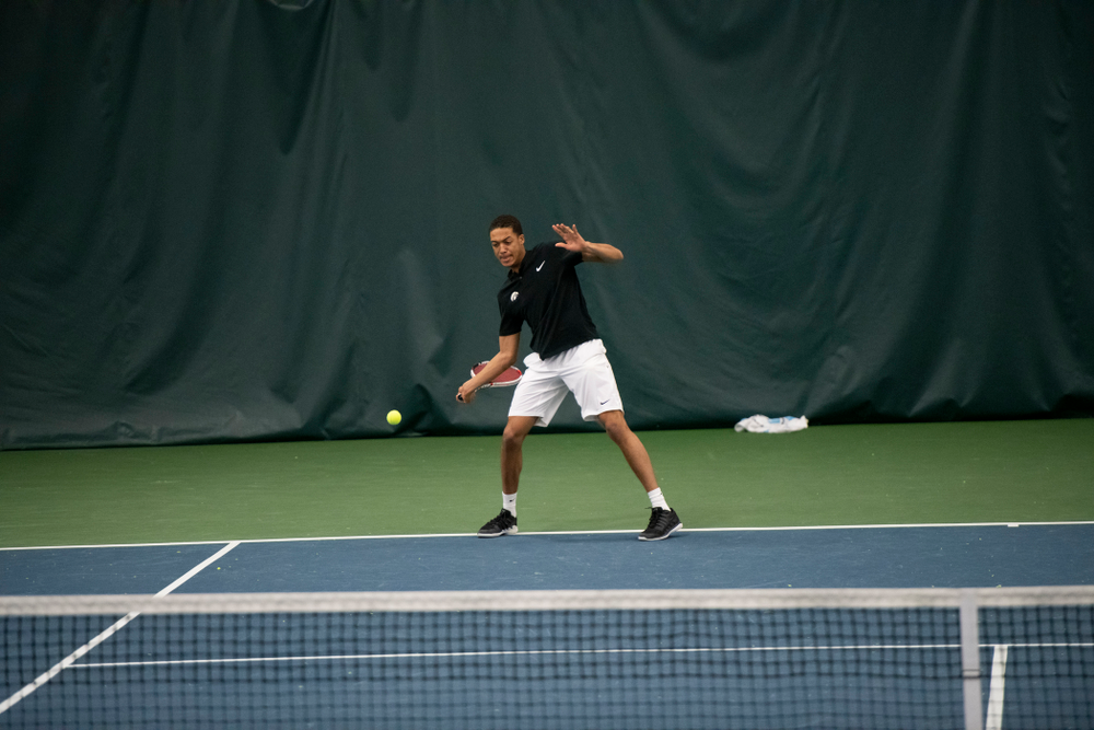 The Iowa men's tennis team competes against Cornell in The Rise Tennis Center in Ithaca, NY on Sunday, Feb. 24, 2019.