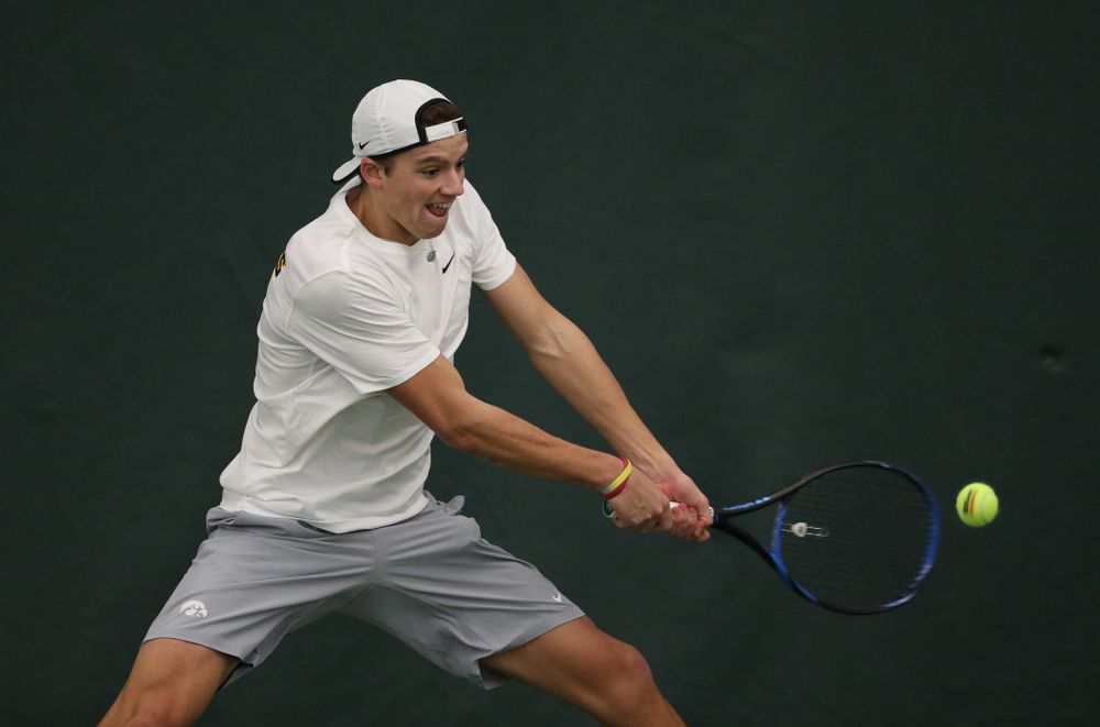 Iowa's Joe Tyler against Western Michigan Saturday, January 19, 2019 at the Hawkeye Tennis and Recreation Complex. (Brian Ray/hawkeyesports.com)