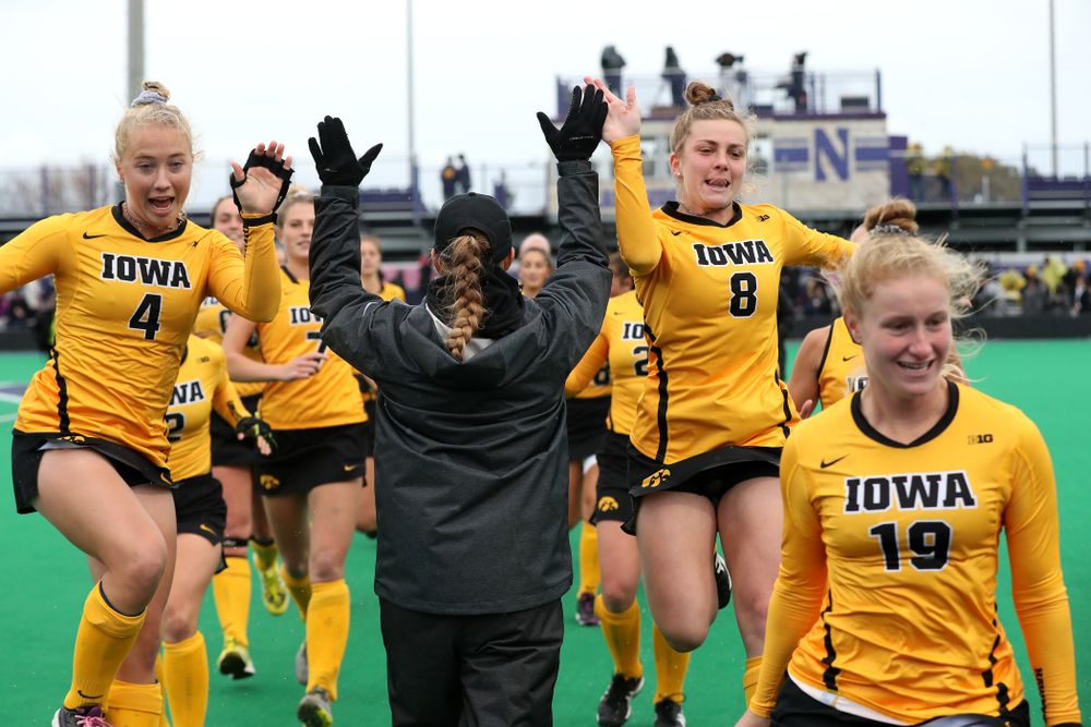 Iowa Hawkeyes Makenna Grewe (4) and Nikki Freeman (8) against Maryland during the championship game of the Big Ten Tournament Sunday, November 4, 2018 at Lakeside Field in Evanston, Ill. (Brian Ray/hawkeyesports.com)